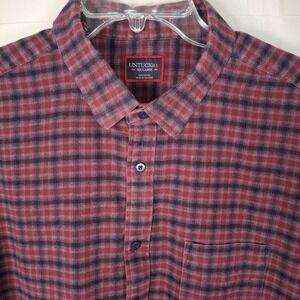 Untuckit Shirt Mens 2XL Flannel‎ Burgundy Black Plaid Calder Cotton Soft Preppy